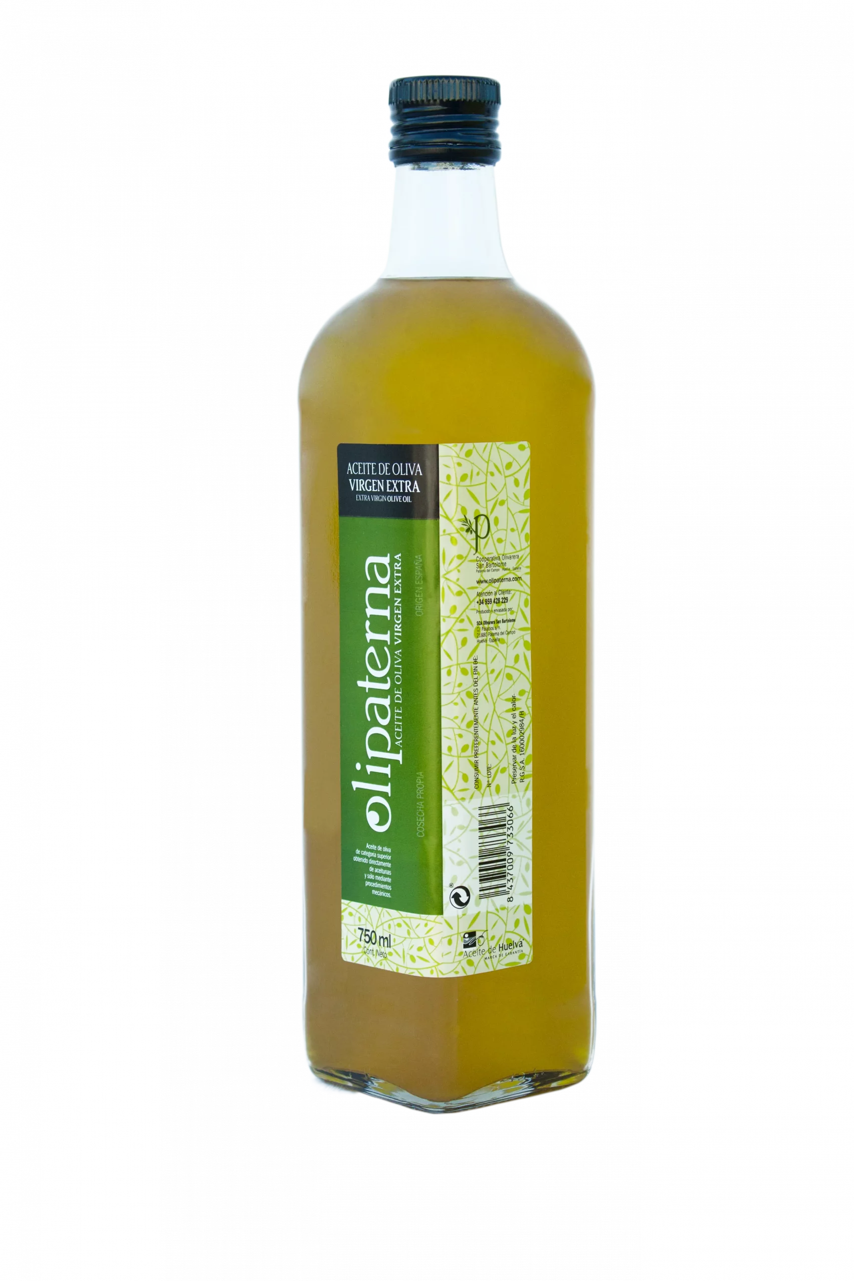 Botella Cristal 750 ml Olipaterna Aceite Oliva Virgen Extra