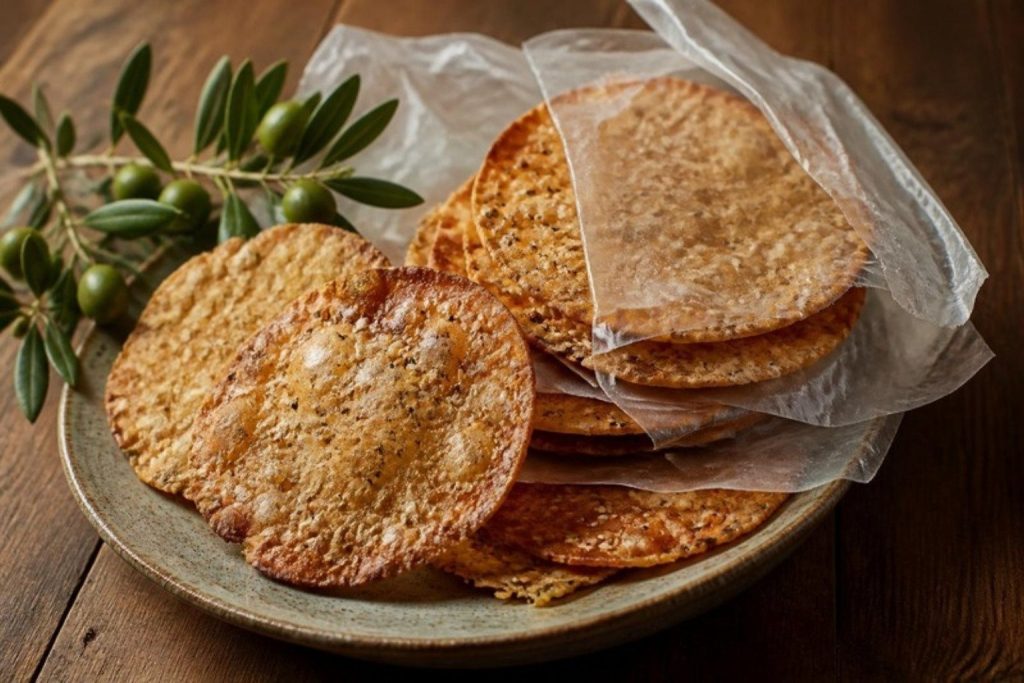 Tortas de aceite caseras con azúcar y anís sobre un plato con rama de olivo